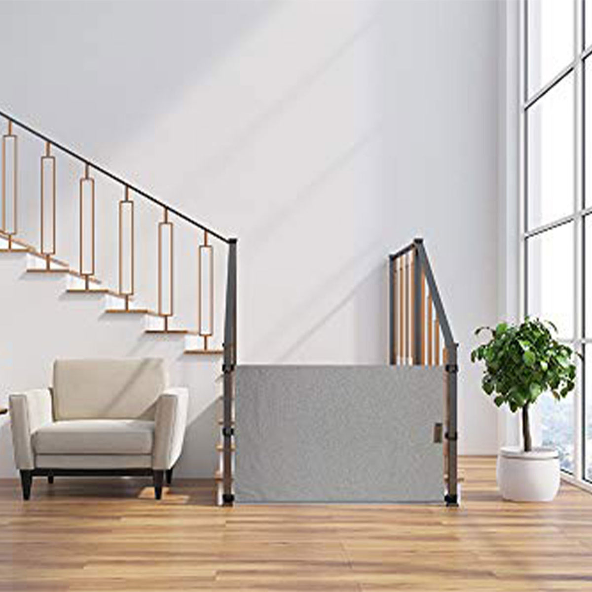 The Stair Barrier 36 to 42 Inch Banister to Banister Baby and Pet Gate, Ash - VMInnovations