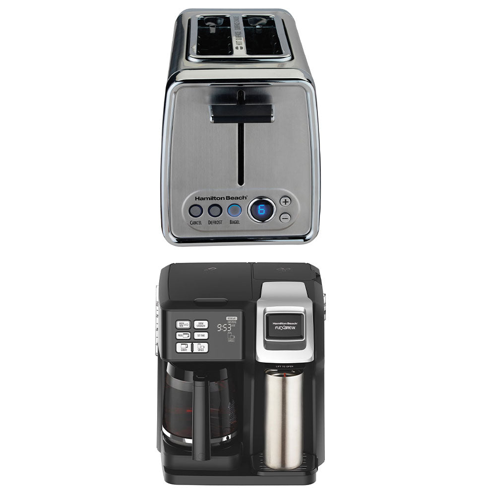 Hamilton FlexBrew Coffee Maker & Modern Chrome 2 Slice Digital Display Toaster