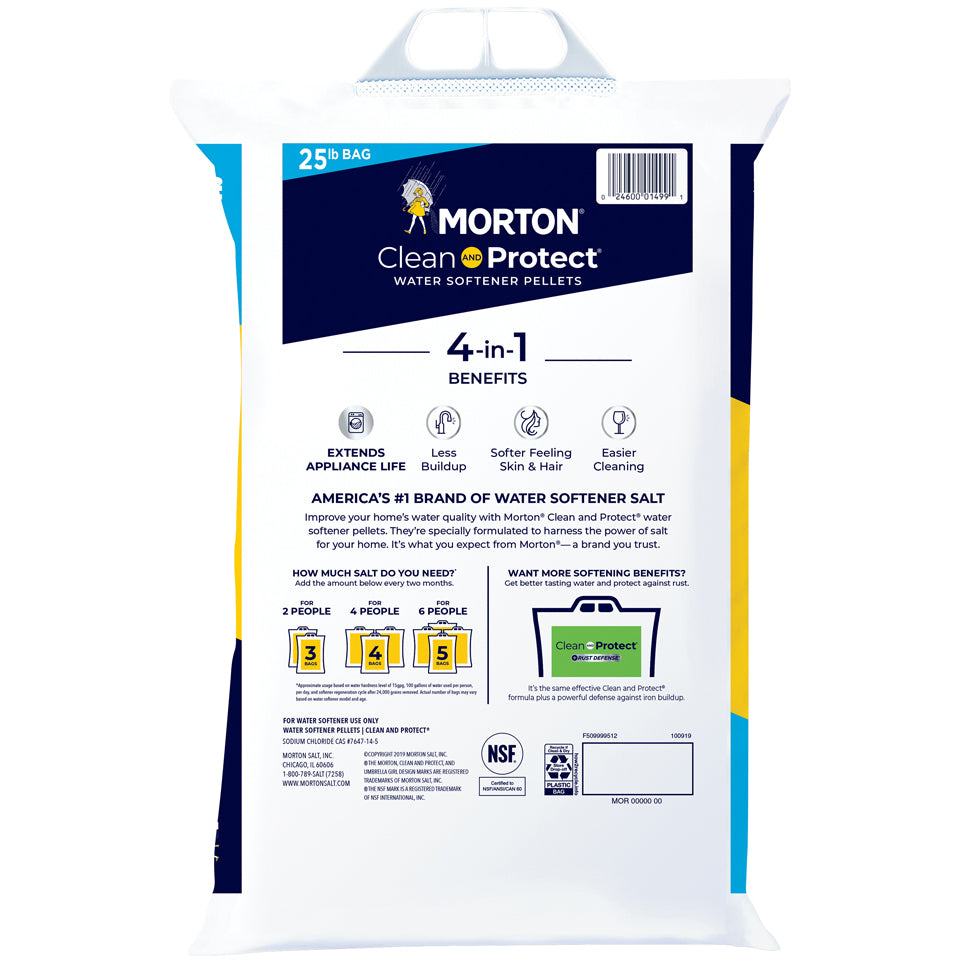 Morton F124990000G Clean and Protect Water Softener Salt Pellets, 25 lb Bag