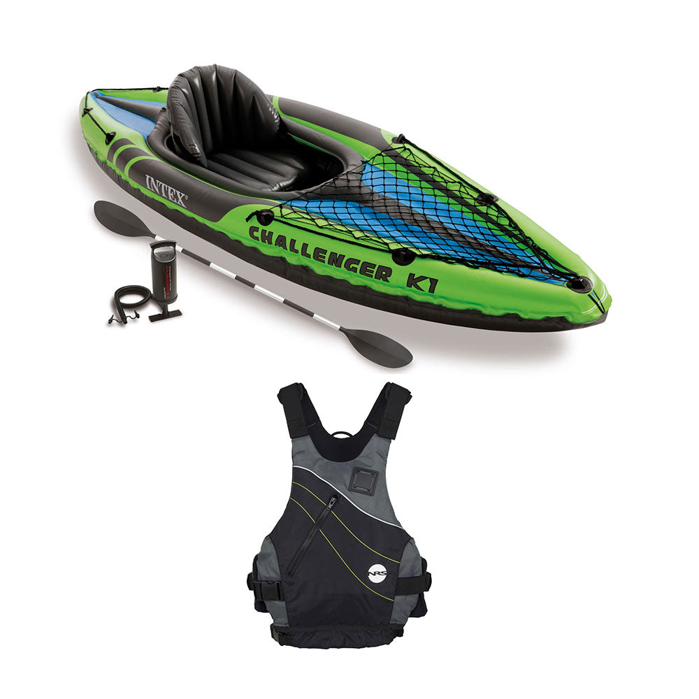 Intex Challenger Sporty Kayak Set & NRS Vapor Adult Small/Medium PFD Life Jacket - VMInnovations