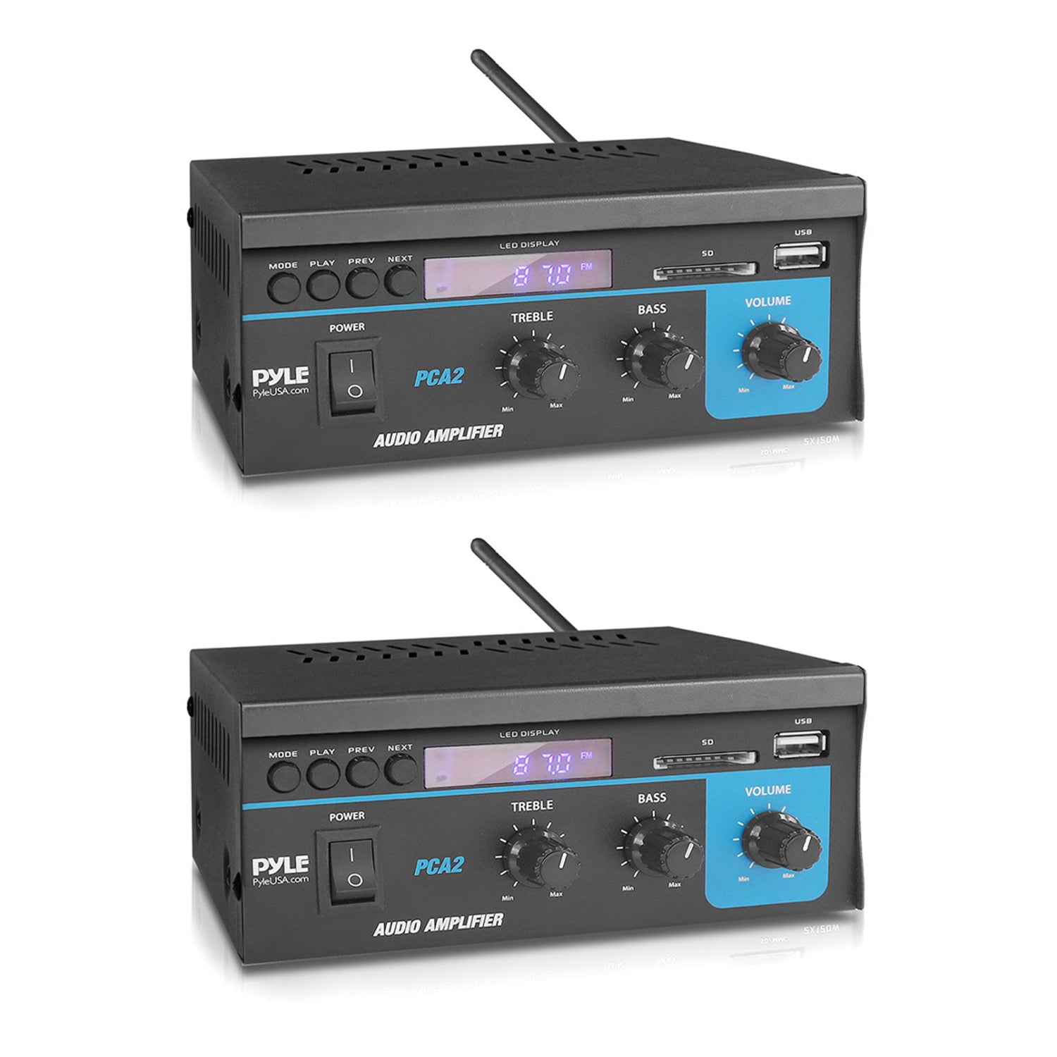 Pyle PCA2 80 Watt Stereo Sound Speaker Amplifier Receiver Audio System (2 Pack)