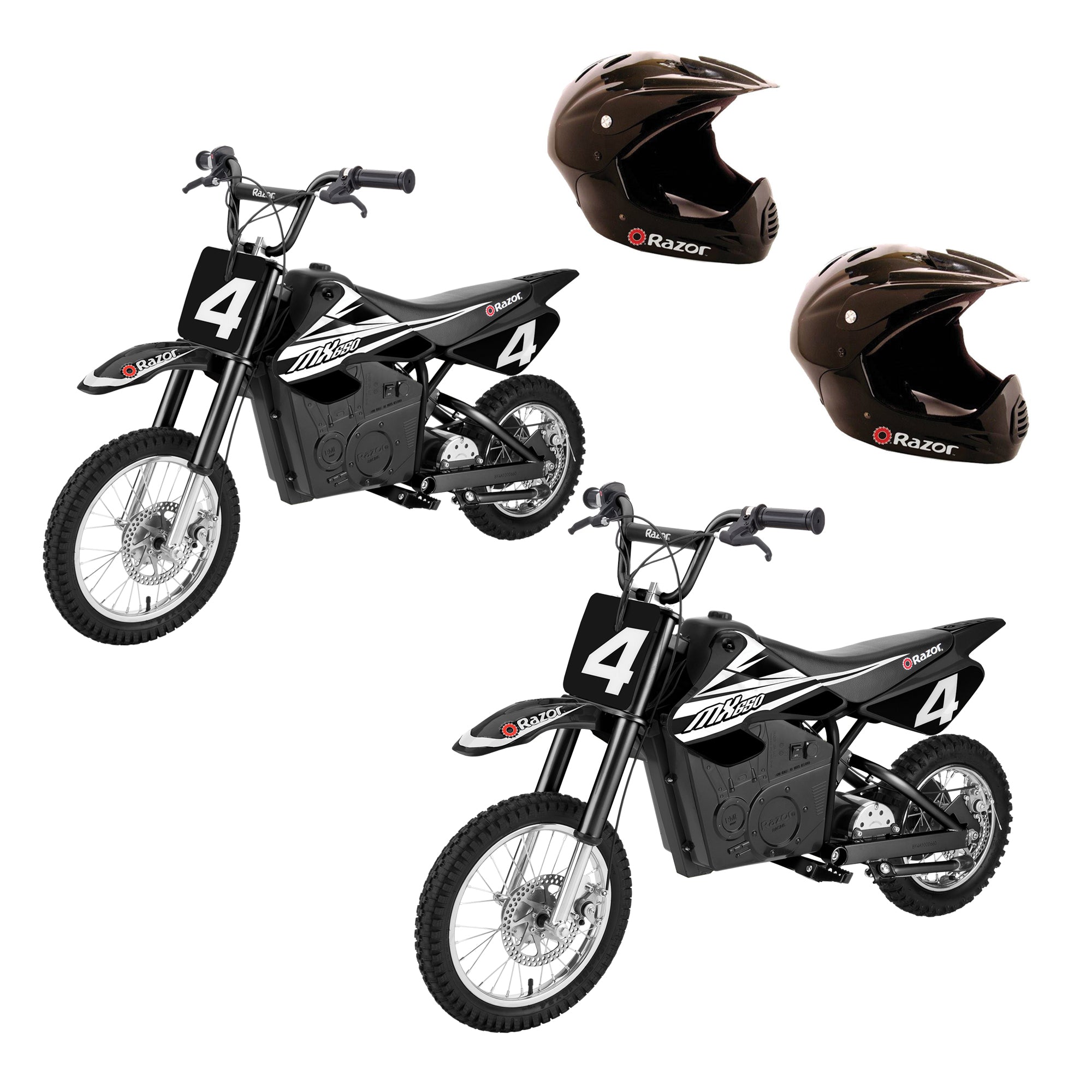 Razor MX650 Dirt Rocket Electric Motocross Dirt Bikes w/Helmets, Black (2 Pack) - VMInnovations