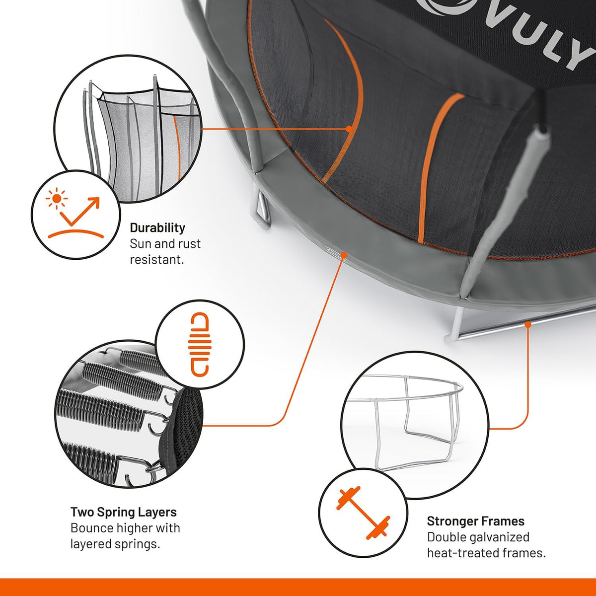 VULY 12 Ft Ultra Outdoor Trampoline with No Gap Netting, and Safety Padding
