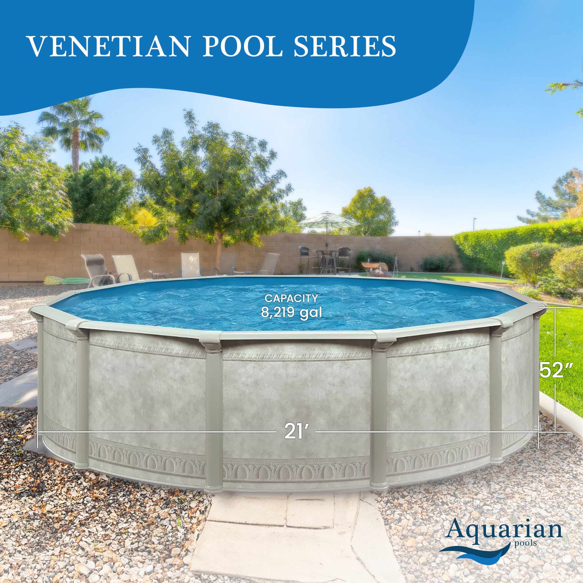 Aquarian Pools Khaki Venetian 21ft x 52in Outdoor Above Ground Swimming Pool - VMInnovations