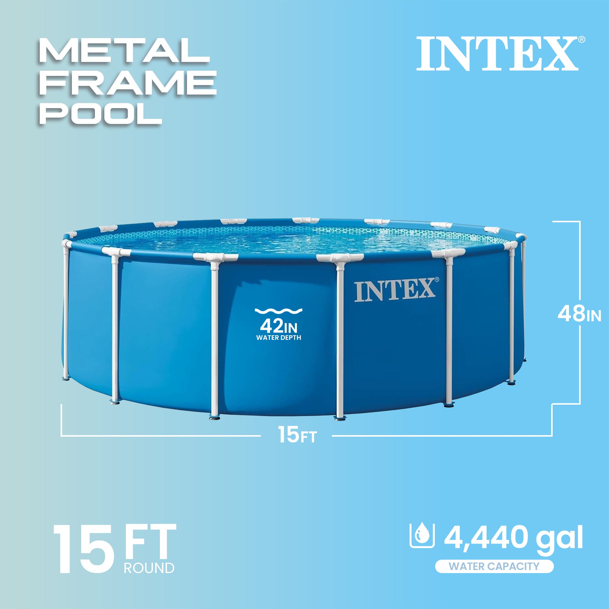 Intex 15ft x 48in Metal Frame Above Ground Pool Set with Pump & Cover (Used)