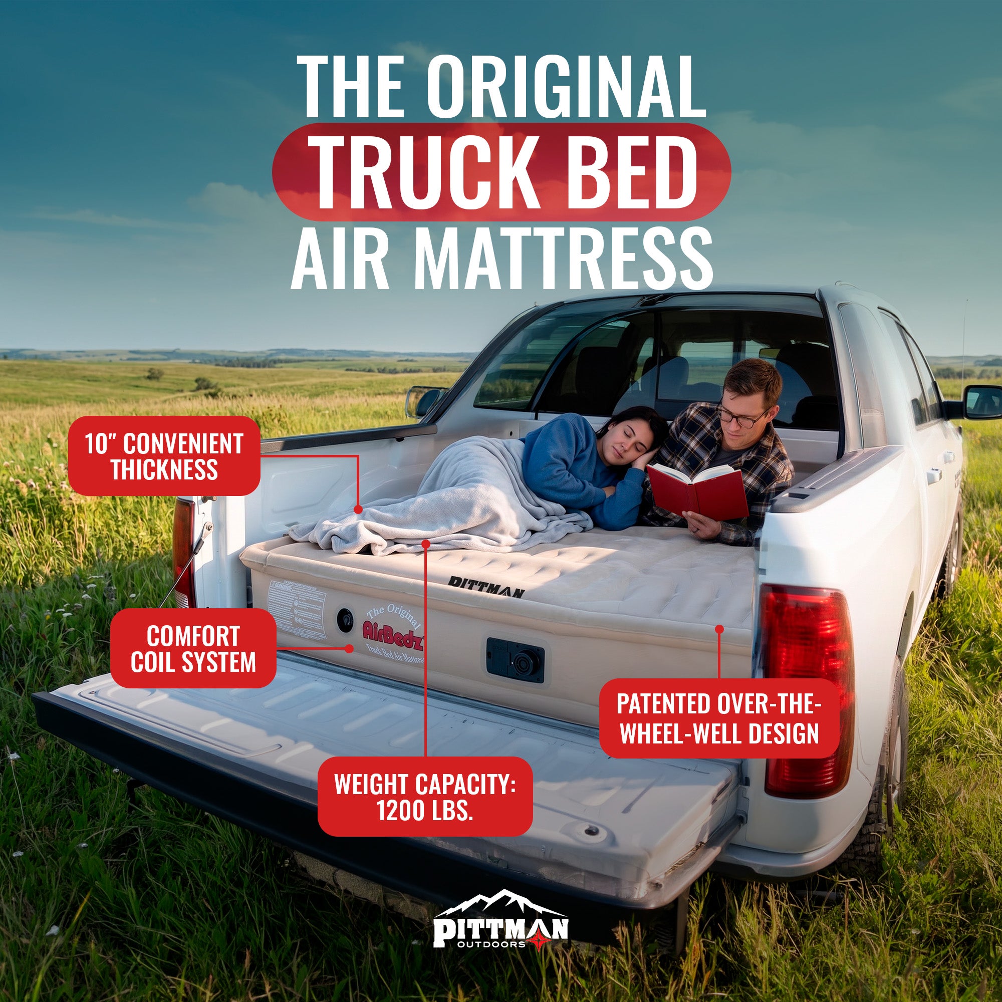 Pittman Outdoors Truck Bed Air Mattress with Pump for Standard Truck Beds, 6'