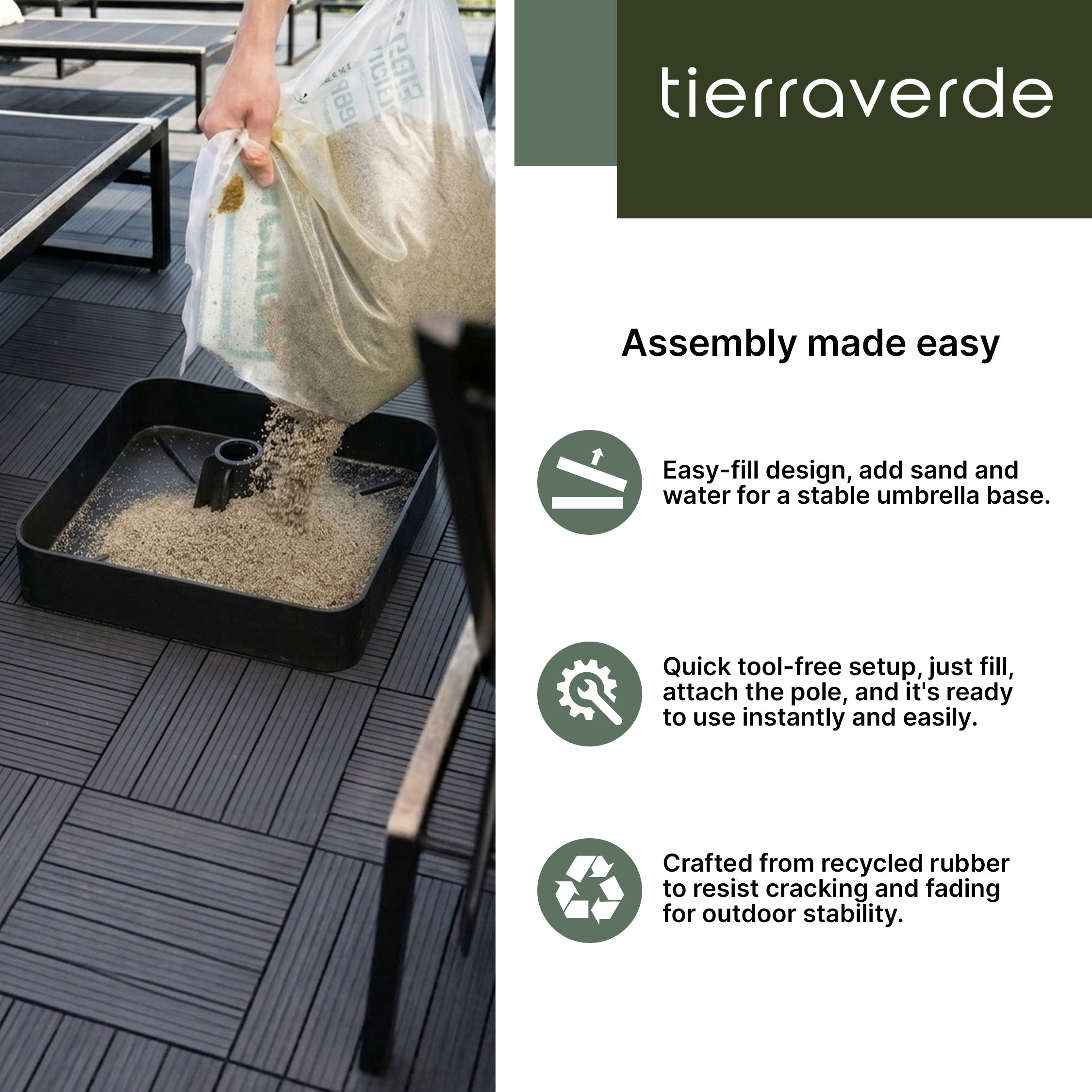 Tierra Verde 19.5" x 6.5"H Square Easy-Fill Weatherproof Umbrella Base, Black