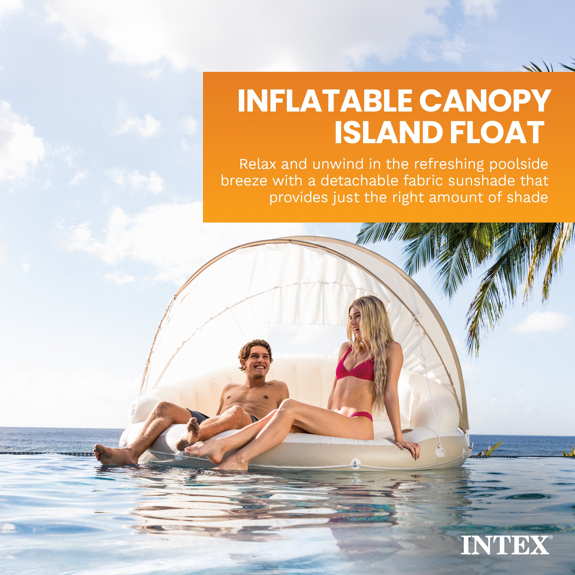 Intex 78 x 59 Inch White Inflatable Canopy Island Lounge Raft with Shade (Used) - VMInnovations