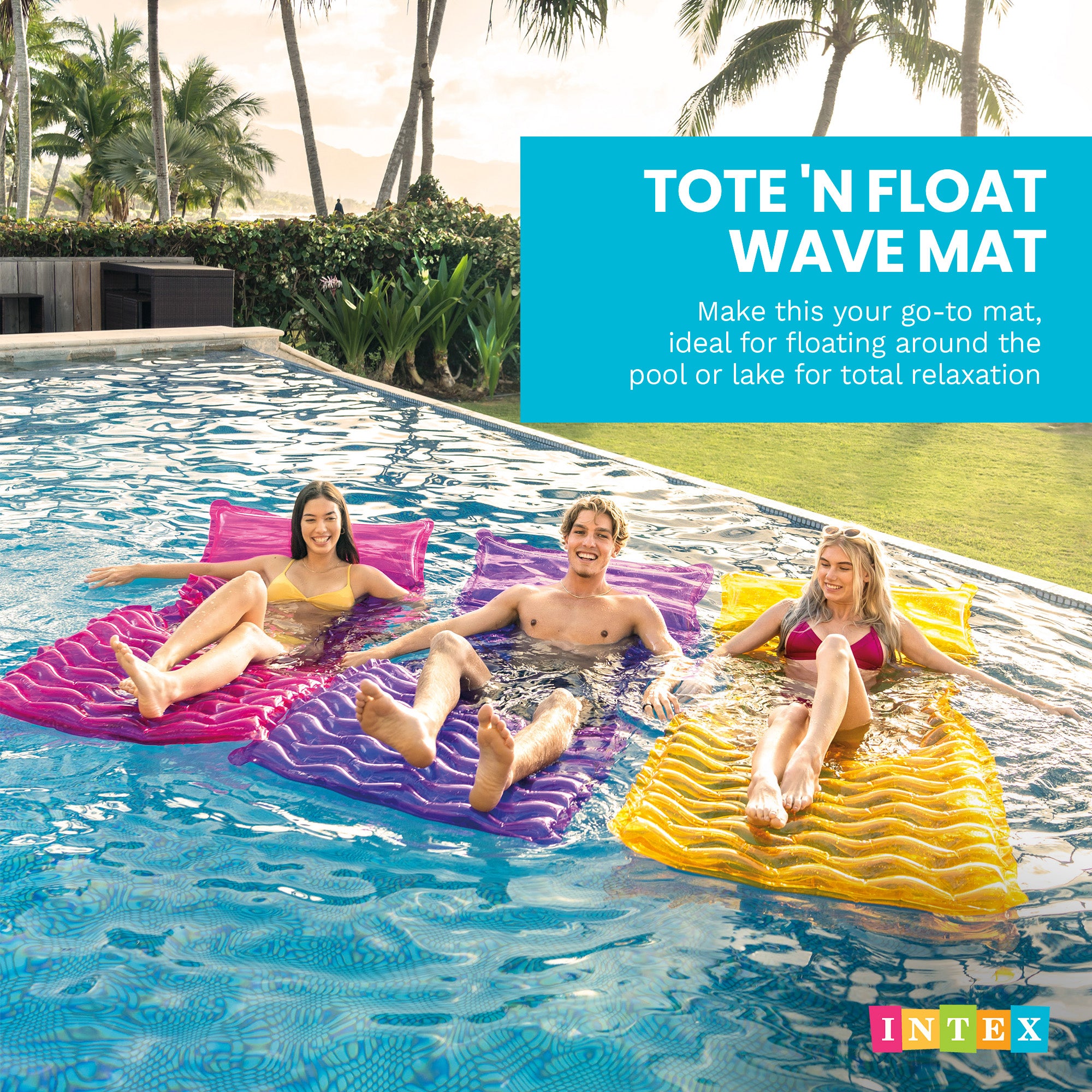 Intex Tote 'N Float Wave Mat Floating Swimming Pool Lounger, 1 Pc, Color Varies