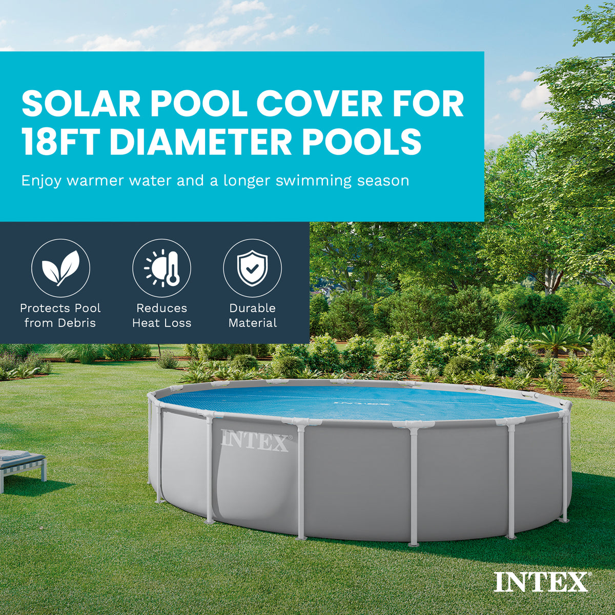 Intex 18 Ft Round Easy Set Blue Solar Cover for Swimming Pools, Pool Cover Only