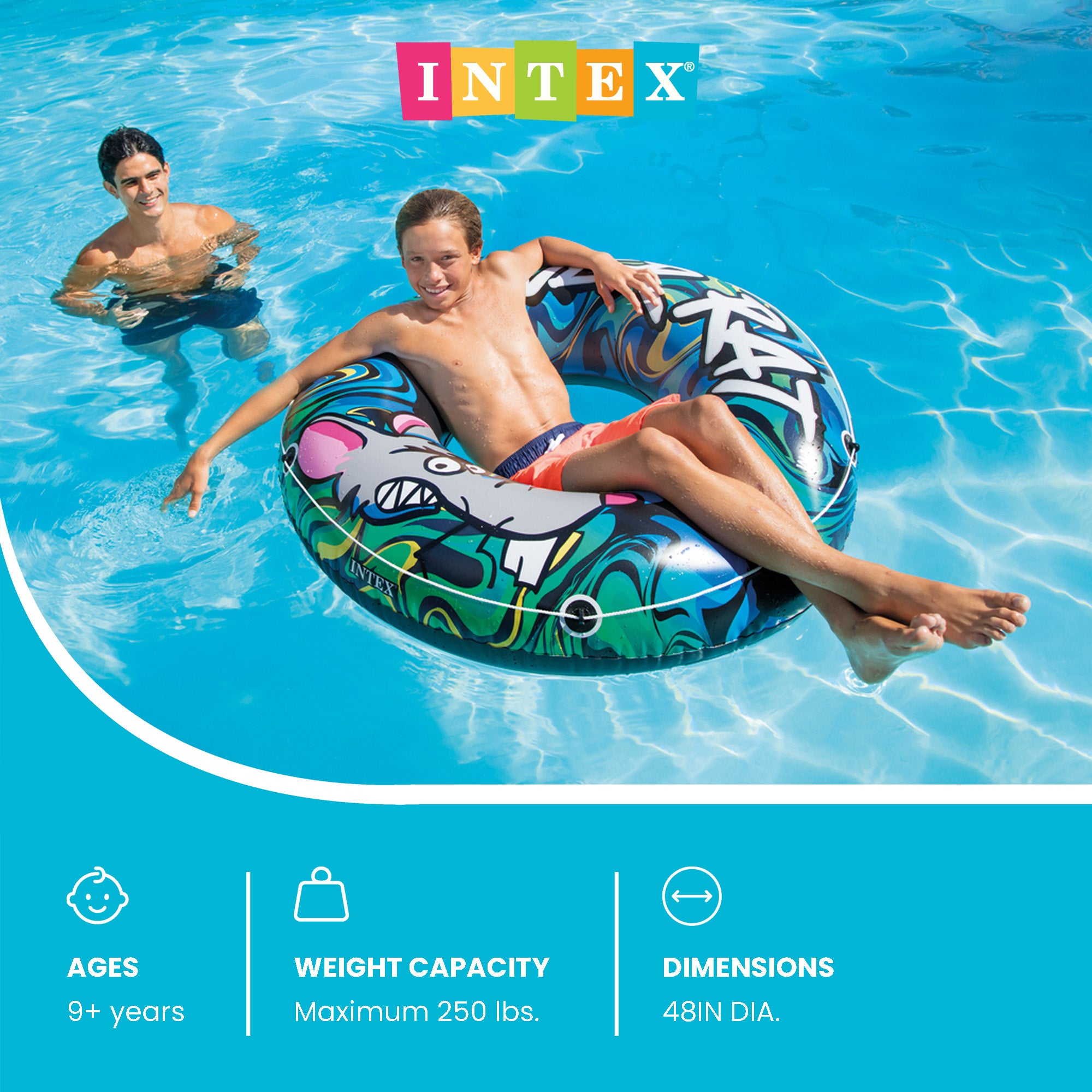 Intex River Rat 48 Inch Inflatable Lake Boat Towable Floating Tube, Color Varies