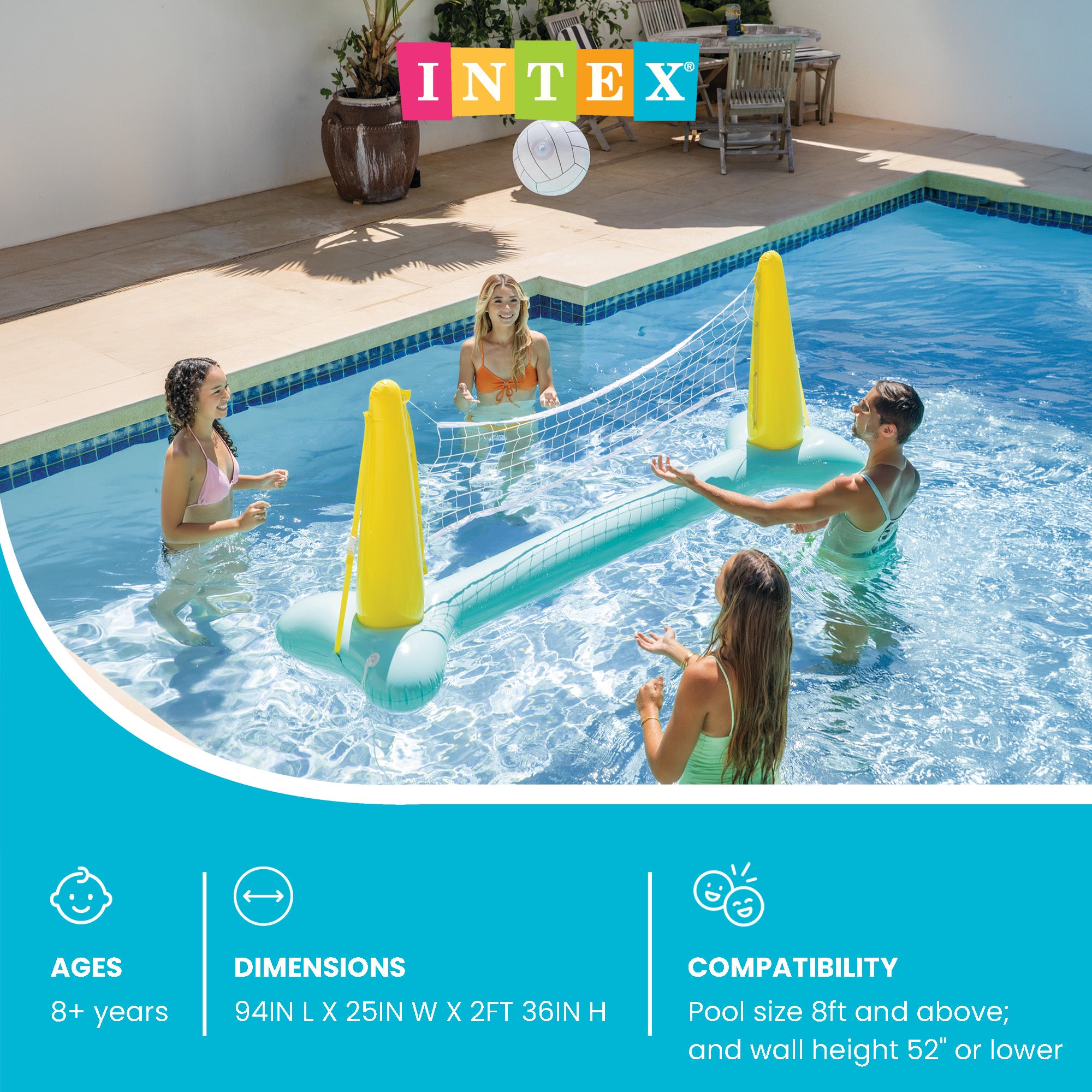 Intex 56508EP Inflatable Floating Swimming Pool Toys Volleyball Game, Green