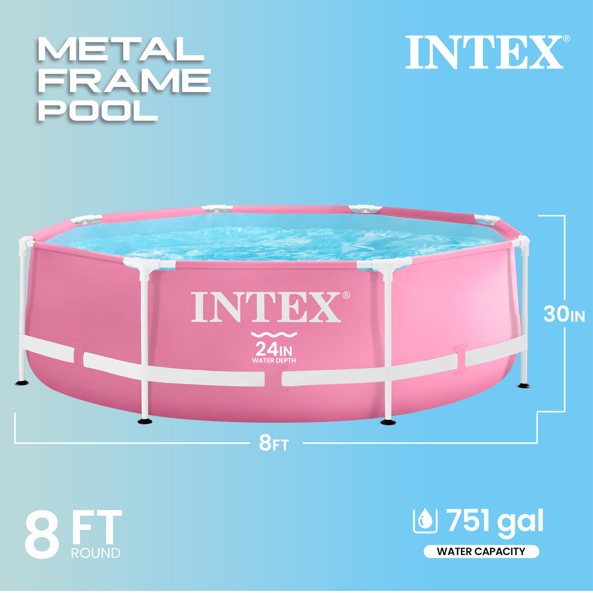 28290EH 8ft x 30in Round Metal Frame Above Ground Swimming Pool, Pink (Open Box)