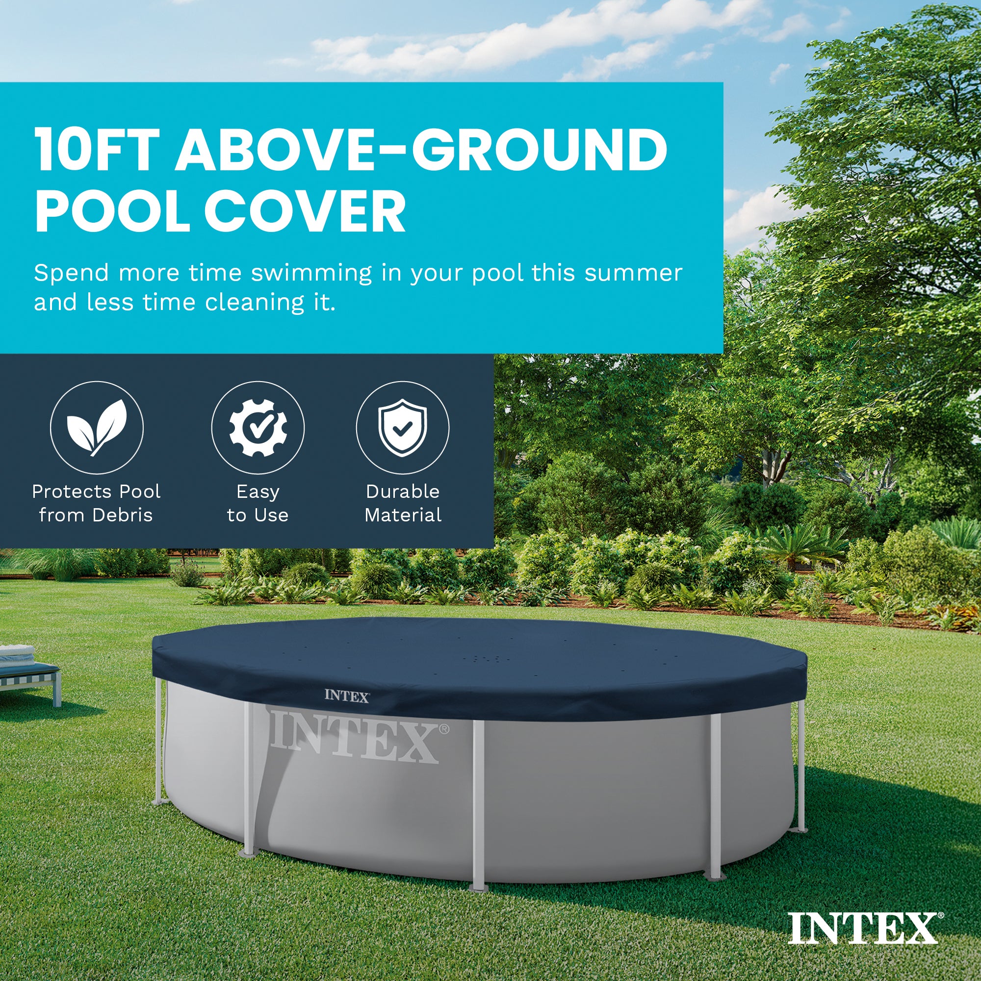Intex 10 Foot Round Easy Set Outdoor Backyard Swimming Pool Cover, Blue (For Parts)