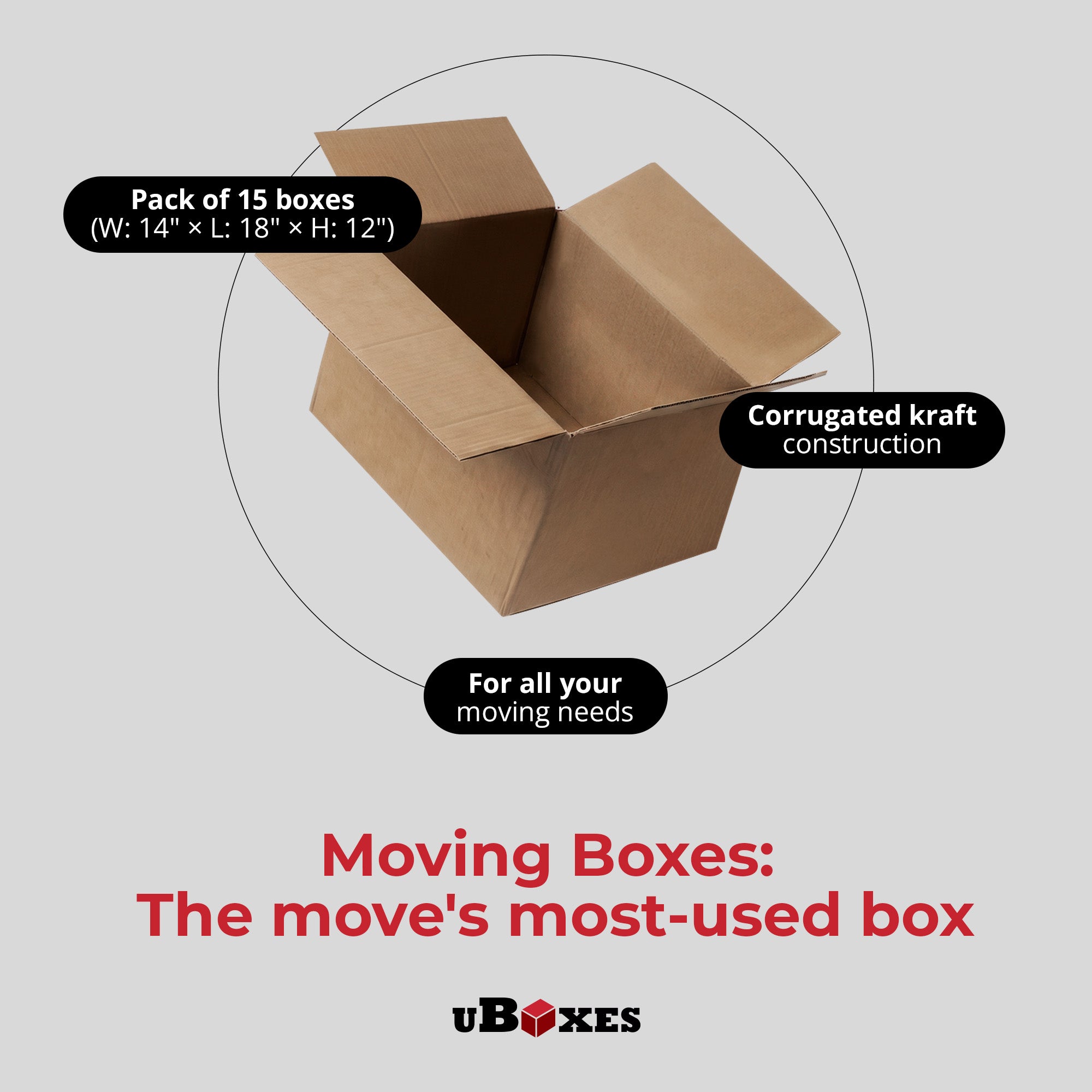 UBMOVE Medium Corrugated Cardboard Moving Boxes, 18" x 14" x 12", 15 Pack - VMInnovations