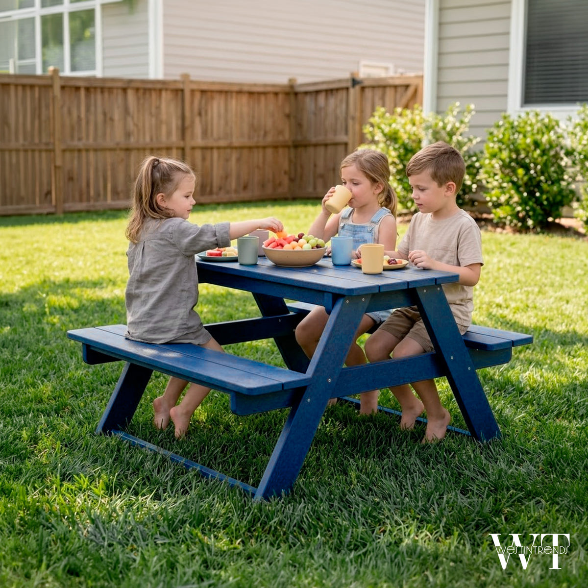 WestinTrends Malibu Outdoor Patio HDPE Picnic Bench Table for Kids, Navy Blue