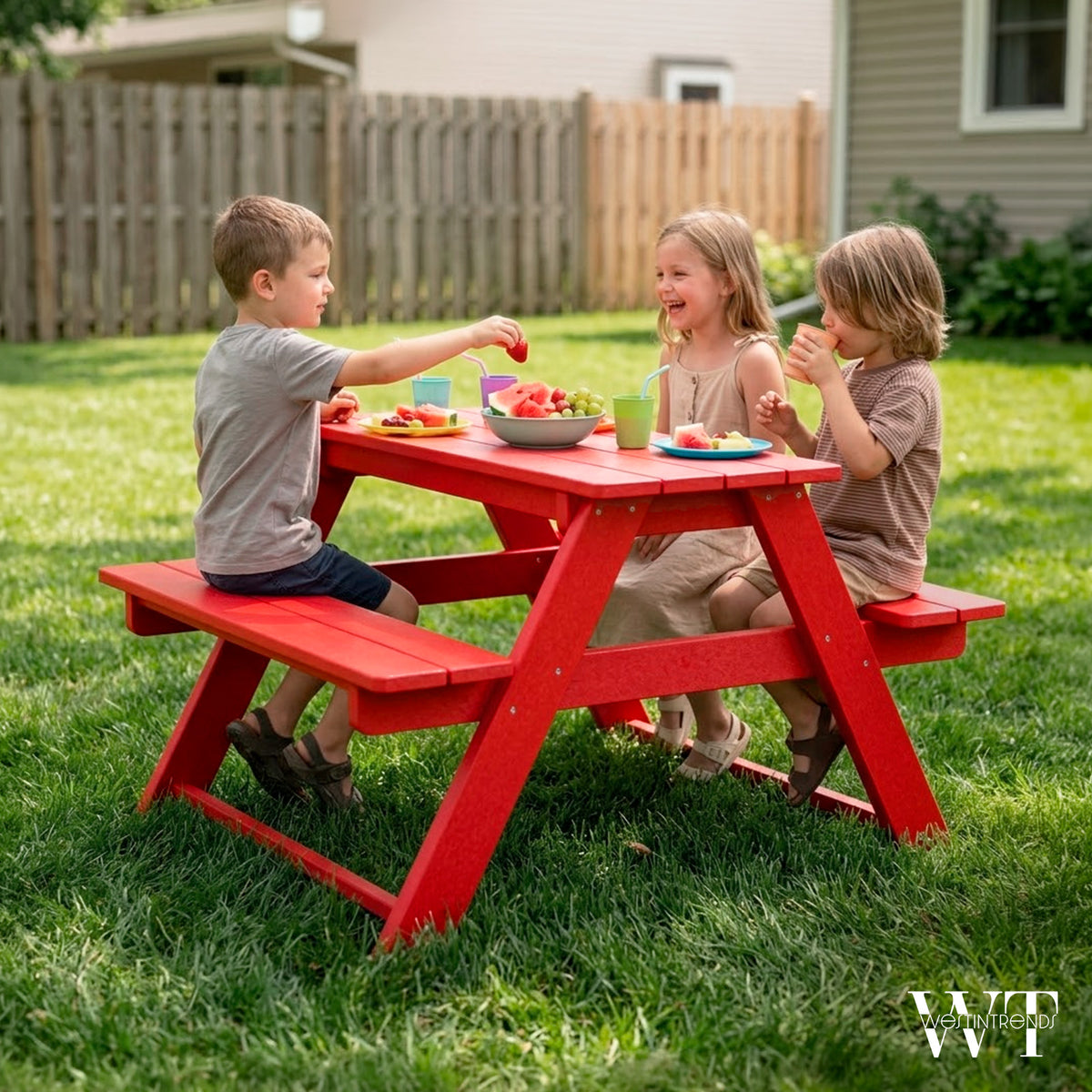 WestinTrends Malibu Indoor/Outdoor Patio HDPE Picnic Bench Table for Kids, Red