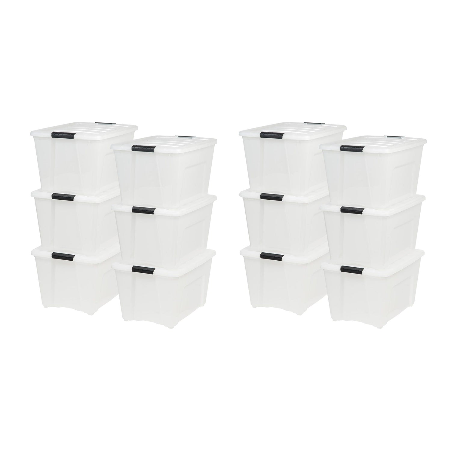 IRIS 12 Pack 54 Quart Stack and Pull Storage Container Box Bin System w/ Lids - VMInnovations