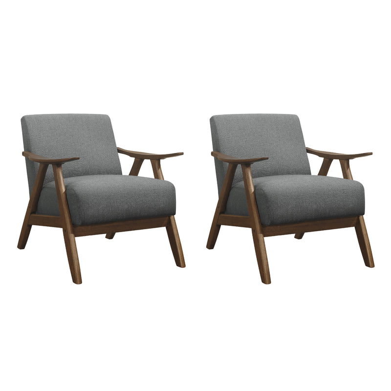 Lexicon Damala Collection Retro Inspired Wood Frame Accent Chair, Grey (2 Pack)