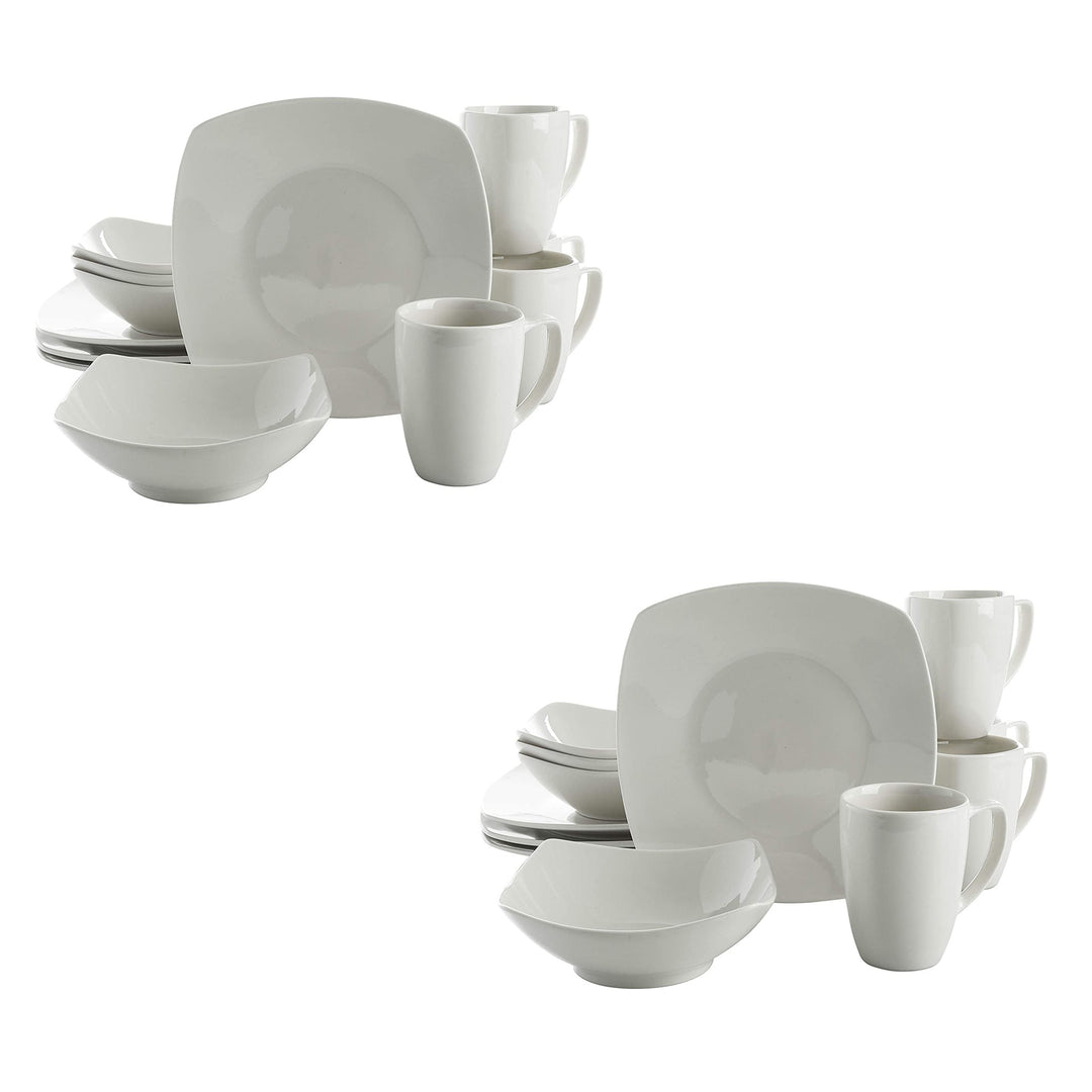 Gibson Zen Buffetware 12 Piece Square Dinnerware Plate, Bowl, & Mug Set (2 Pack) - VMInnovations
