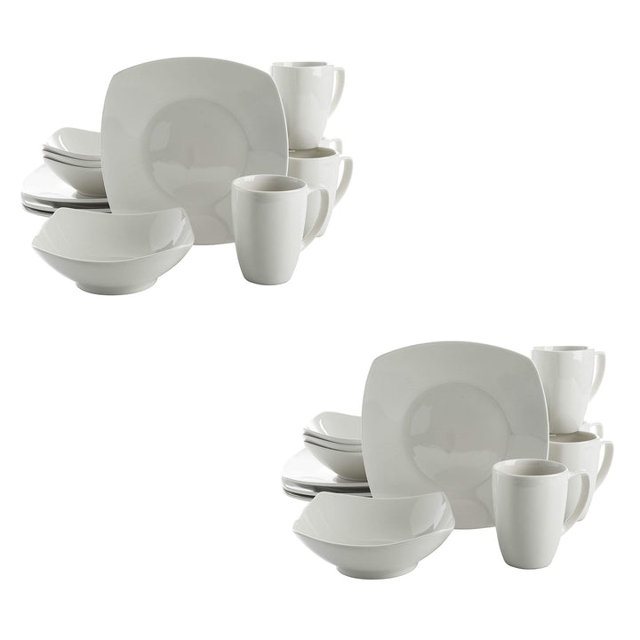 Gibson Zen Buffetware 12 Piece Square Dinnerware Plate, Bowl, & Mug Set (2 Pack) - VMInnovations