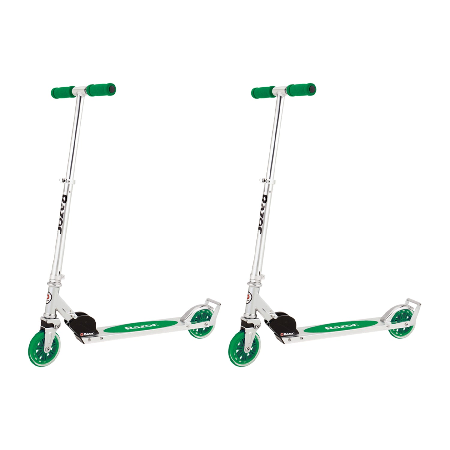 Razor A3 Kids Folding Portable Kick Push Scooter w/ Wheelie Bar, Green (2-Pack)