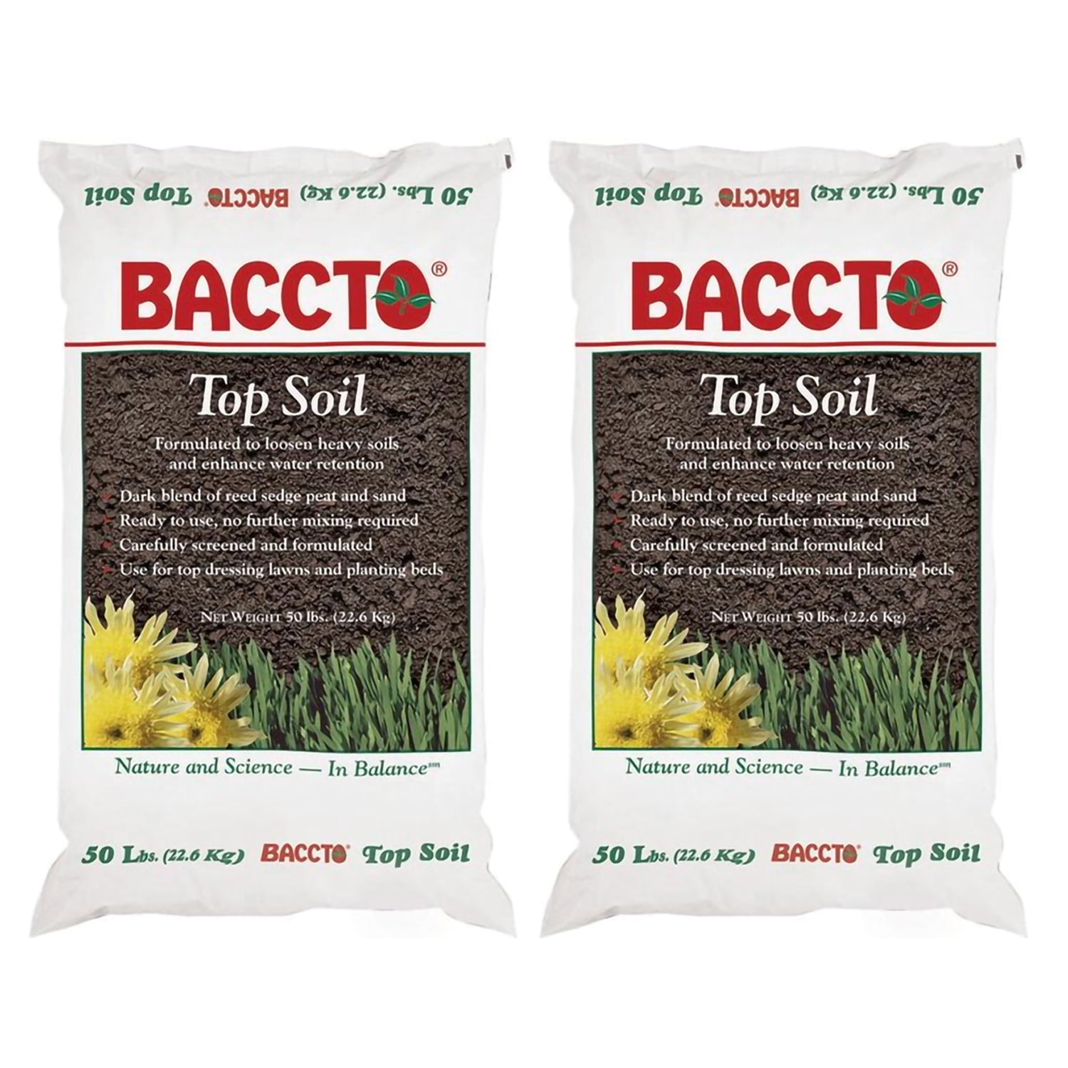 Michigan Peat 1550P Baccto Top Soil with Reed Sedge, & Sand, 50 Pounds (2 Pack) - VMInnovations