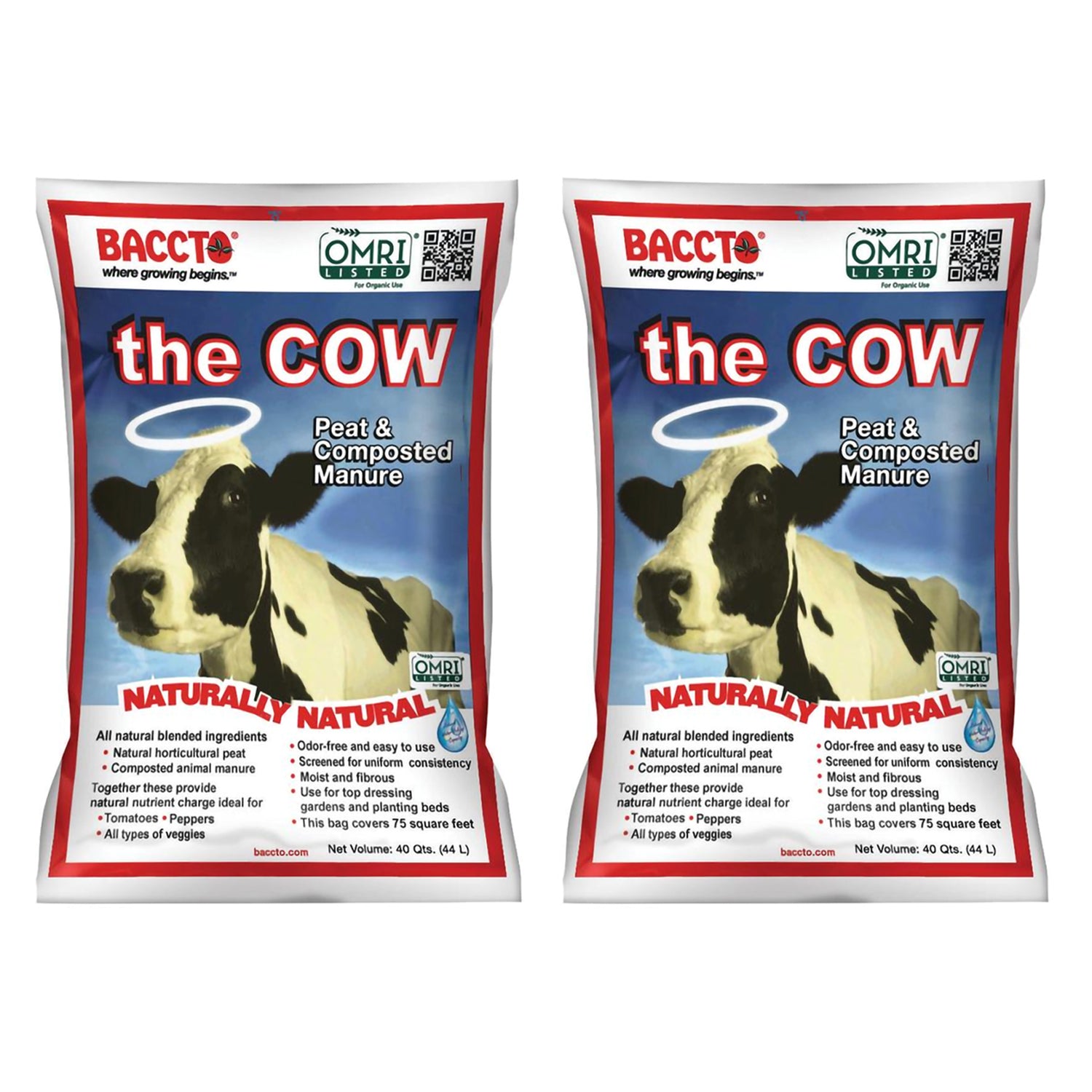 Michigan Peat 1640 Wholly Cow Horticultural Compost and Manure, 40 Qt (2 Pack) - VMInnovations