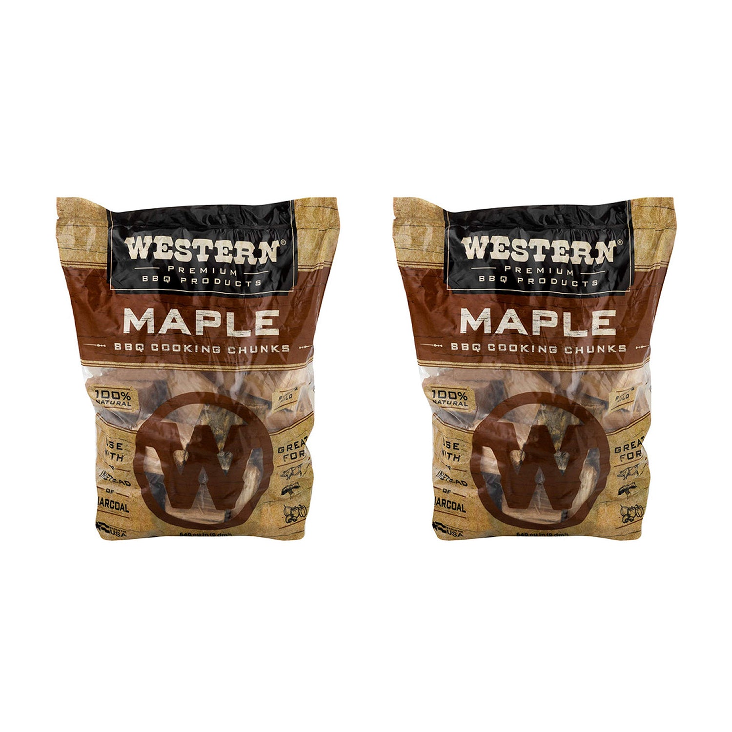 Western BBQ Maple Barbecue Flavor Wood Cooking Chunks for Grilling (2 Pack) - VMInnovations