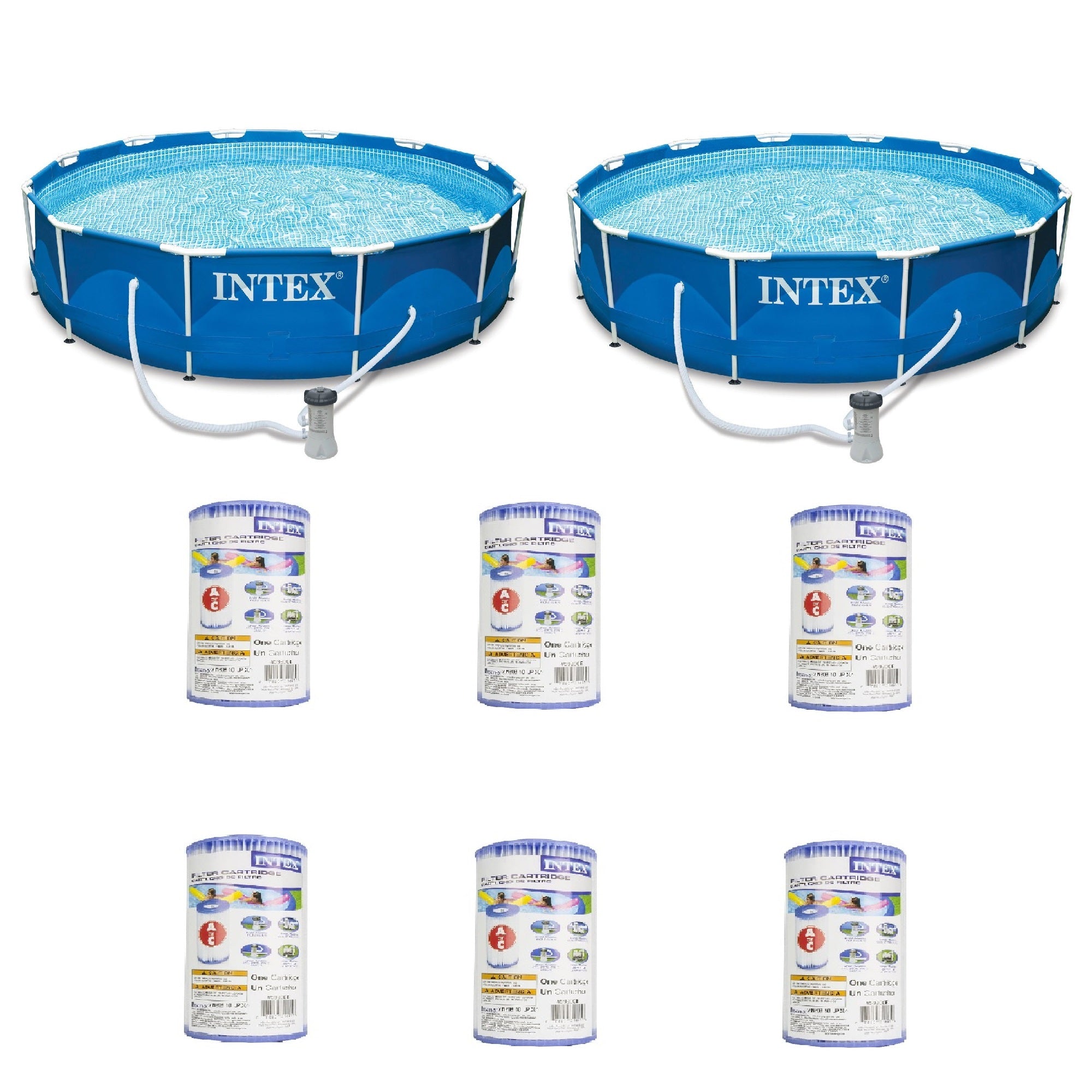Intex 12' x 30" Metal Frame Round Pool (2 Pack) & Replacement Cartridge (6 Pack)