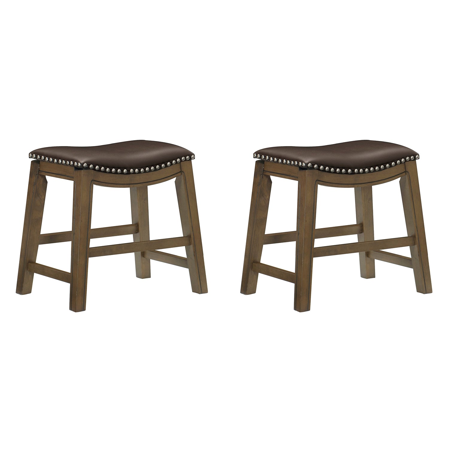 Homelegance 18-Inch Dining Height Wooden Saddle Seat Barstool, Brown (2 Pack) - VMInnovations