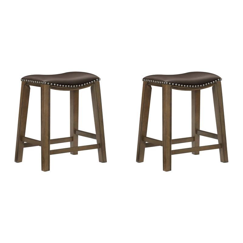 Homelegance 24" Counter Height Wooden Stool Saddle Seat Barstool, Brown (2 Pack)