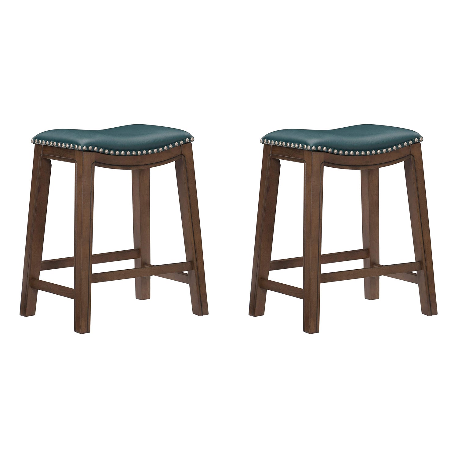Homelegance 24" Counter Height Wooden Stool Saddle Seat Barstool, Green (2 Pack) - VMInnovations