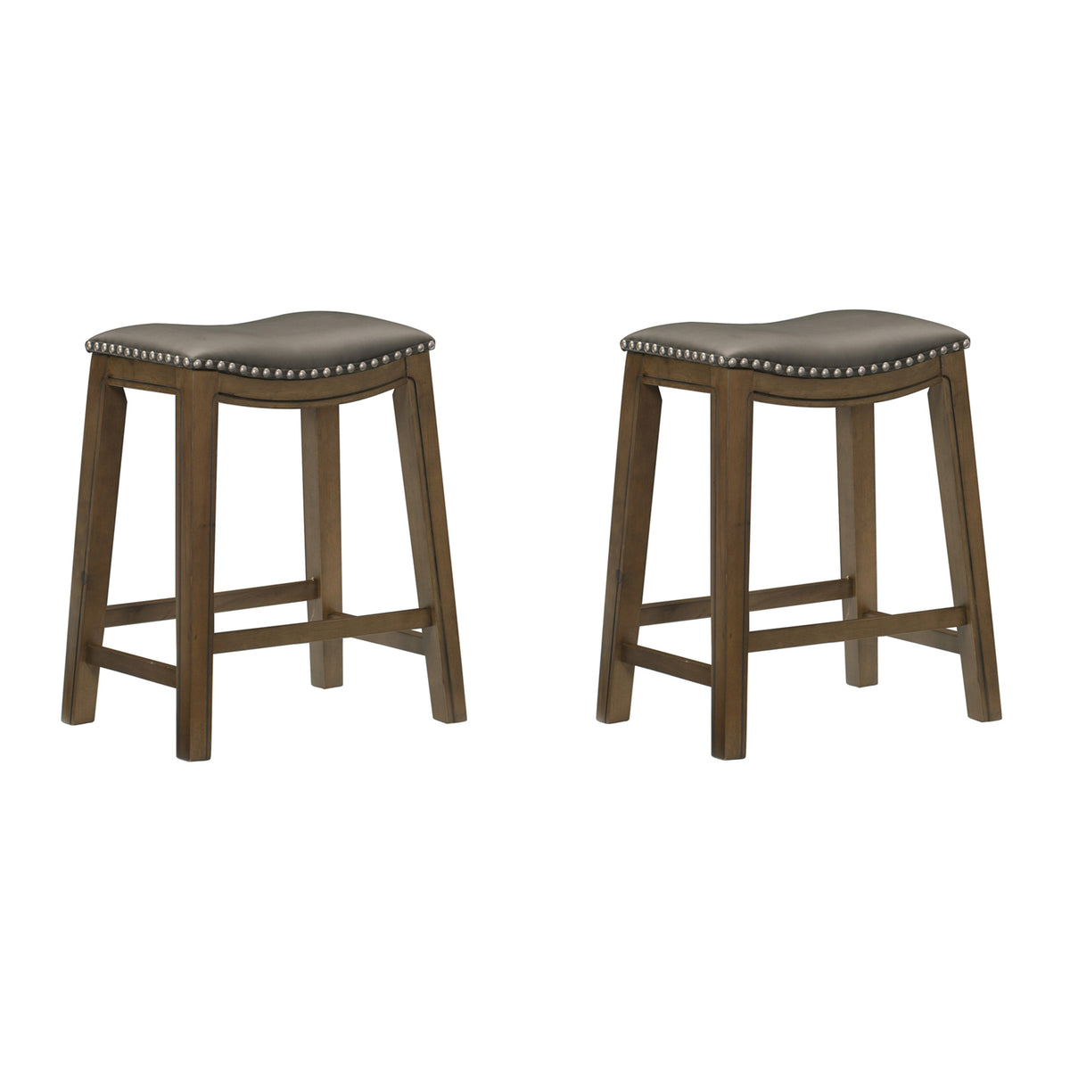 Homelegance 24" Counter Height Wooden Saddle Seat Barstool, Gray Brown (2 Pack)