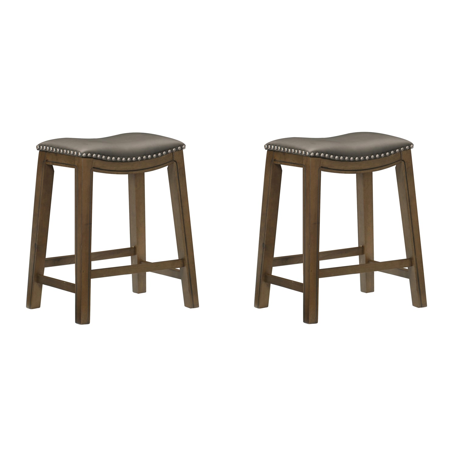Homelegance 24" Counter Height Wooden Saddle Seat Barstool, Gray Brown (2 Pack)