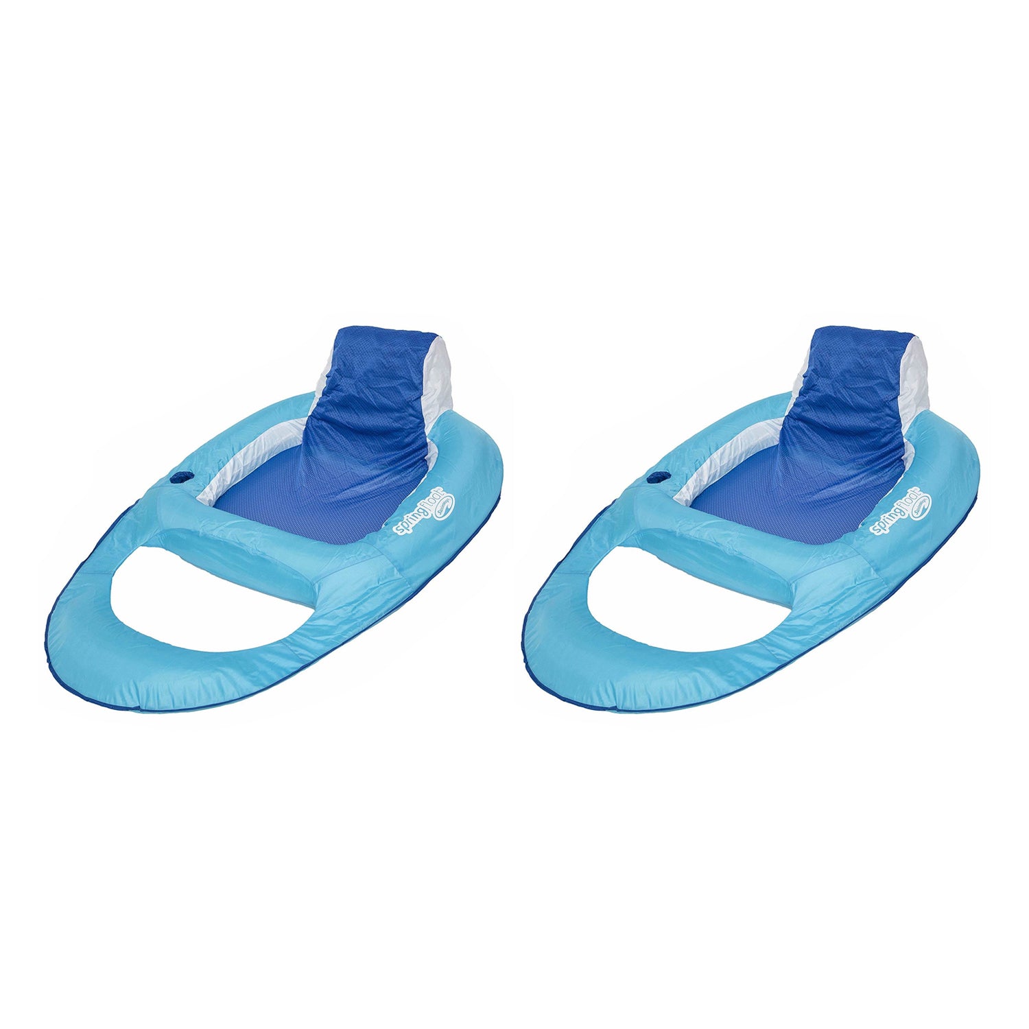 SwimWays Spring Float Inflatable Recliner Pool Lounger, Light/Dark Blue (2 Pack)