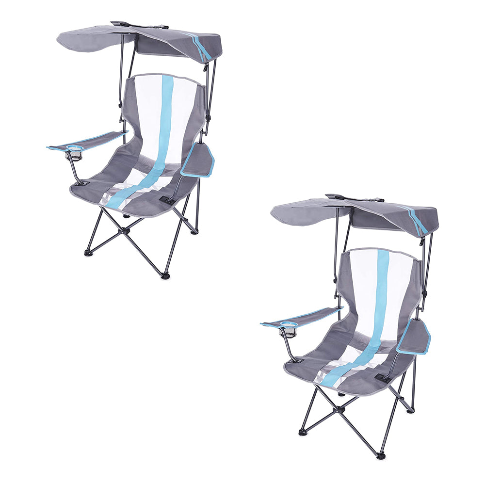 Kelsyus Premium Portable Camping Chair, 50+UPF Canopy & Cup Holder, Blue (2Pack)