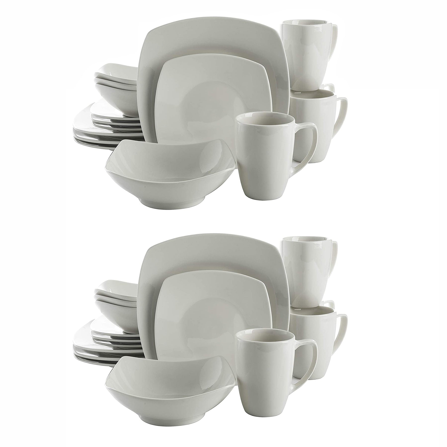 Gibson Zen Buffet 16 Piece Modern Square Dinnerware Plates Set, White (2 Pack)