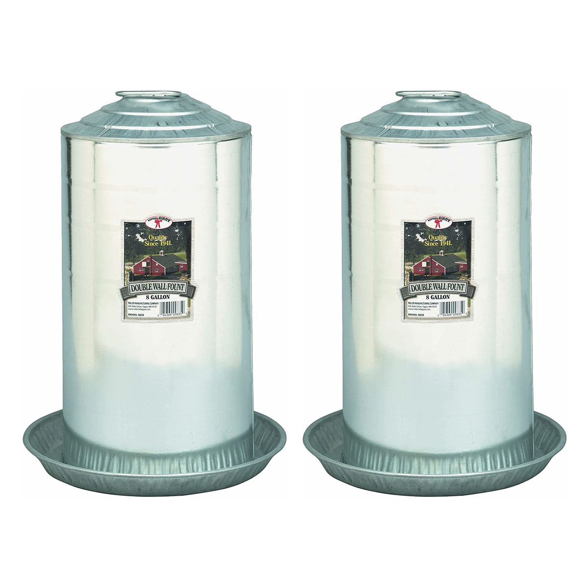 Little Giant 9838 Steel 8 Gallon Double Wall Poultry Fount Waterer (2 Pack)