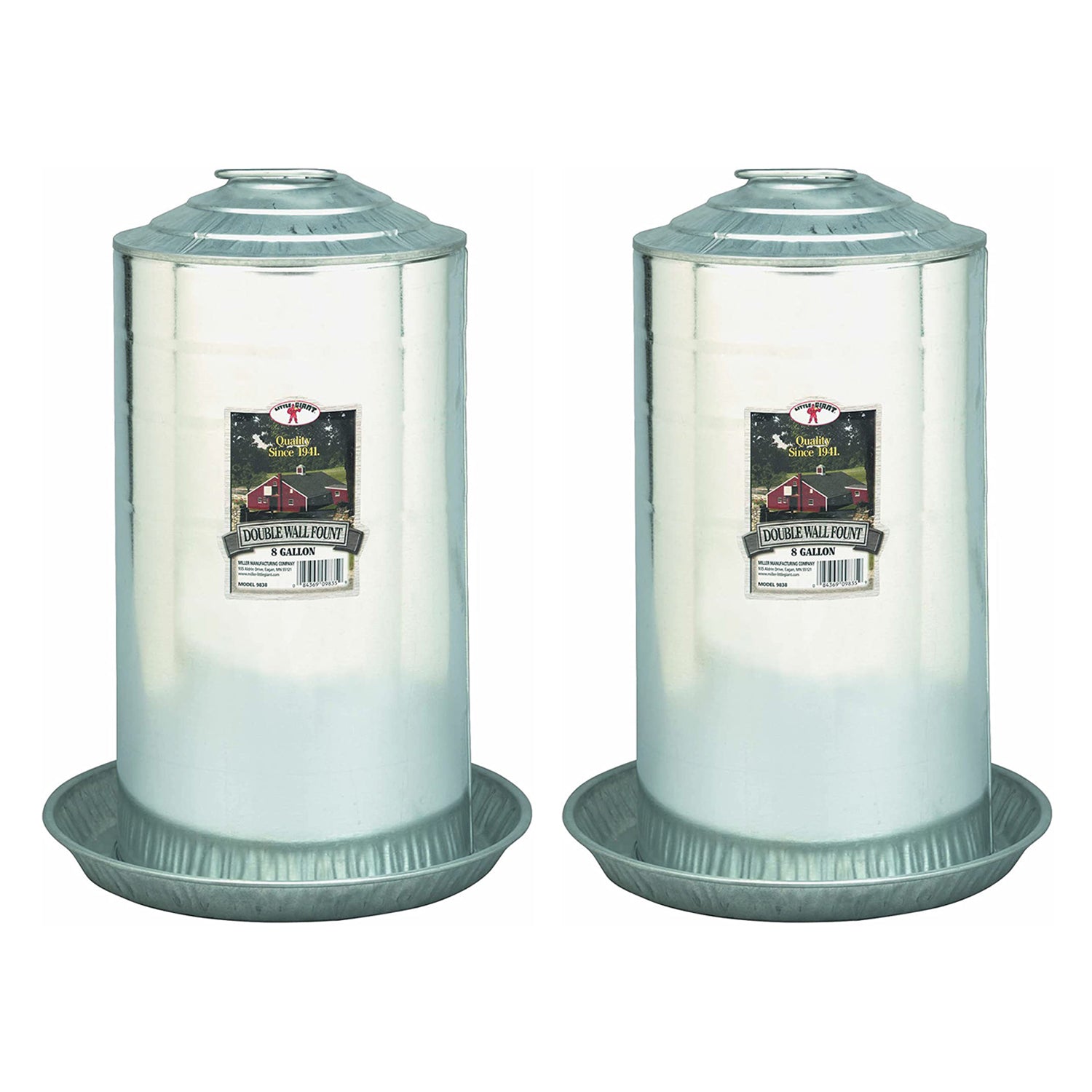 Little Giant 9838 Steel 8 Gallon Double Wall Poultry Fount Waterer (2 Pack)