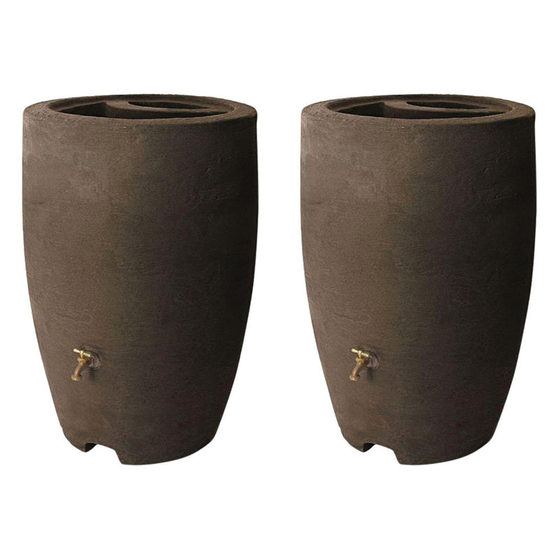 Algreen Athena 50 Gallon Plastic Rain Water Collection Drum Barrel (2 Pack)