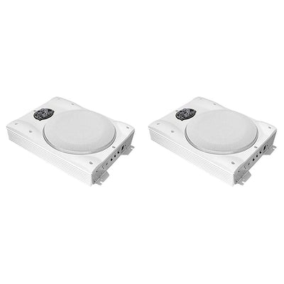 Lanzar AQTB8 Waterproof 1000 W Amplified Marine Subwoofer System, White (2 Pack)