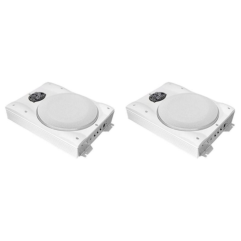 Lanzar AQTB8 Waterproof 1000 W Amplified Marine Subwoofer System, White (2 Pack)