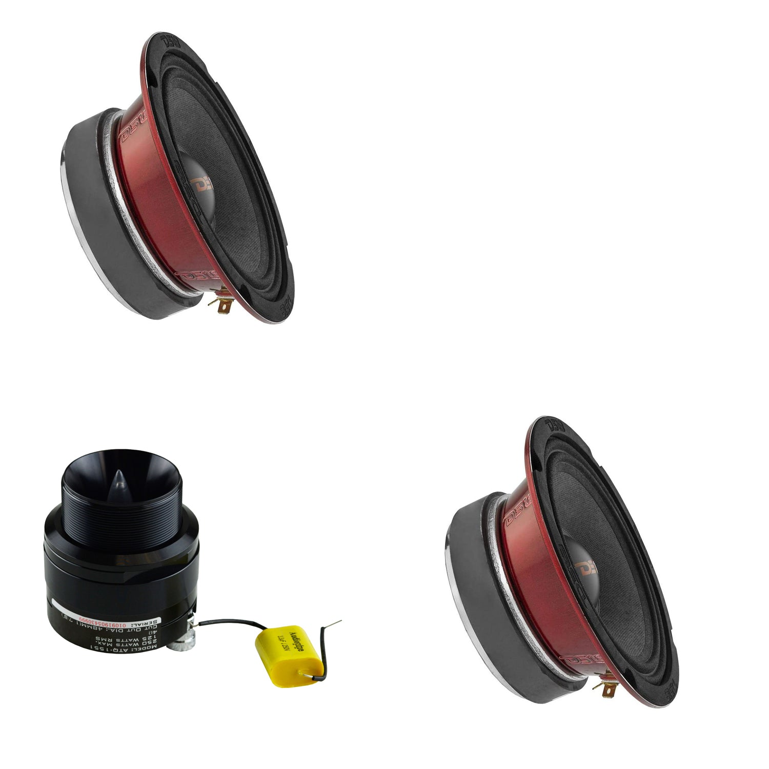 DS18 Pro X Mid Range Car Door Speaker Pair and 250W Titanium Car Bullet Tweeter