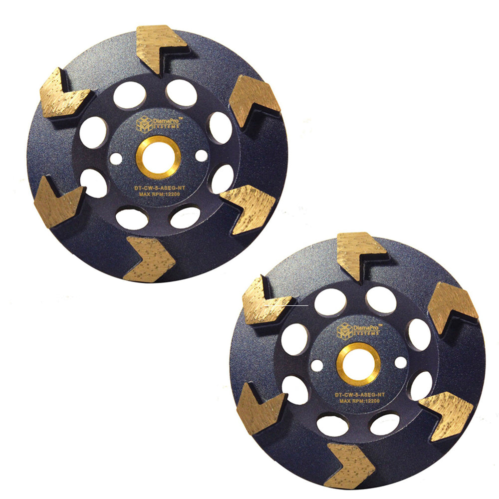 DiamaPro Systems Non Threaded 5 In 6 Arrow Segment Grinding Cup Wheel, (2 Pack)