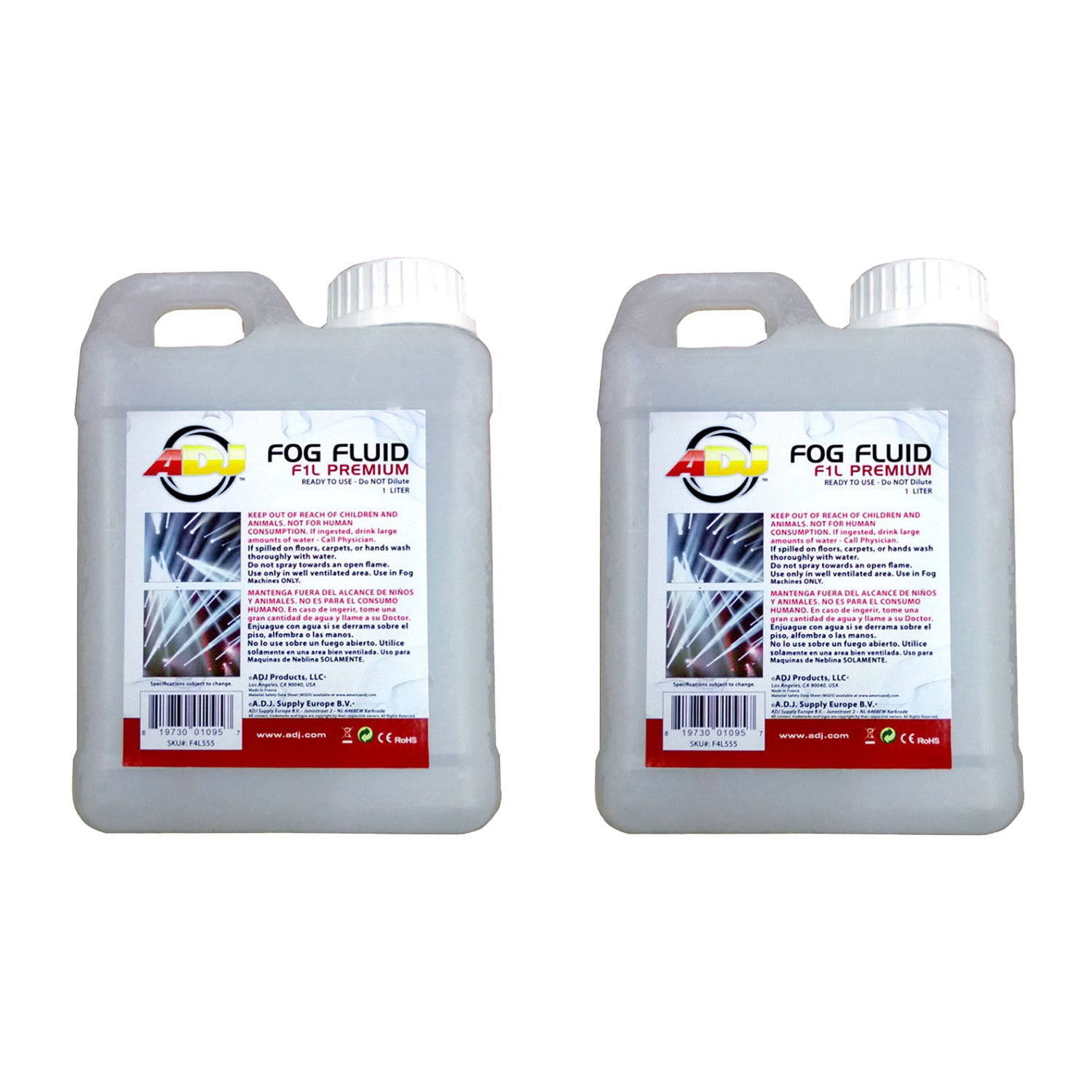 ADJ Products F1L Premium 1 Liter Water Based DJ Fog Machine Fog Fluid (2 Pack) - VMInnovations
