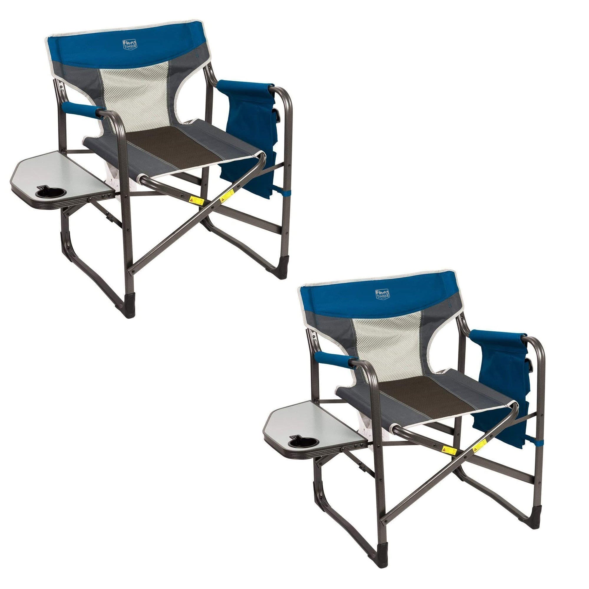 Timber Ridge Portable Folding Camping Directors Chair with Side Table (2 Pack)