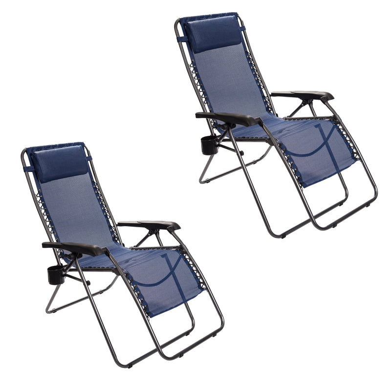 Timber Ridge Zero Gravity Locking Outdoor Recliner Lounge Chair, Blue (2 Pack)