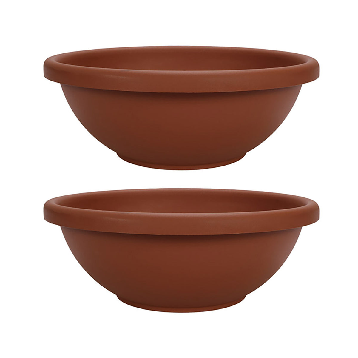 HC Companies 22 Inch Plastic Garden Bowl Planter Pot, Terracotta Brown (2 Pack)