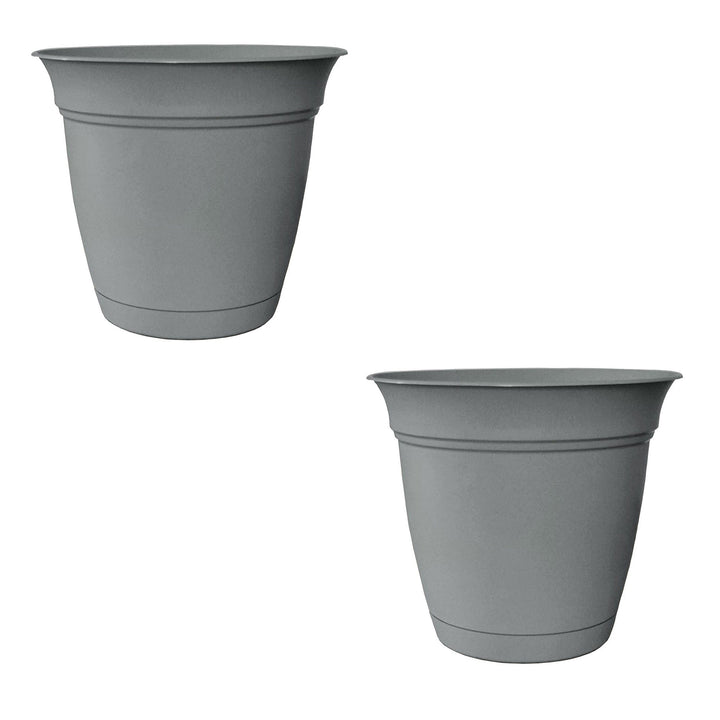 HC Companies 8 Inch Eclipse Planter with Attached Saucer, Stormy Gray (2 Pack) - VMInnovations